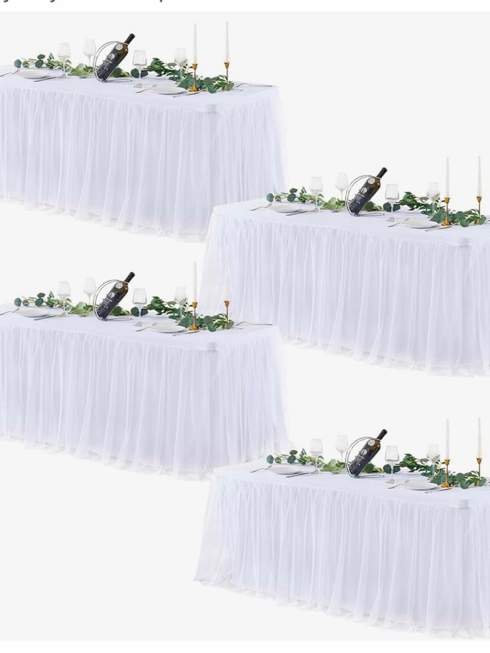 4 Rectangular White Tulle Table Skirts